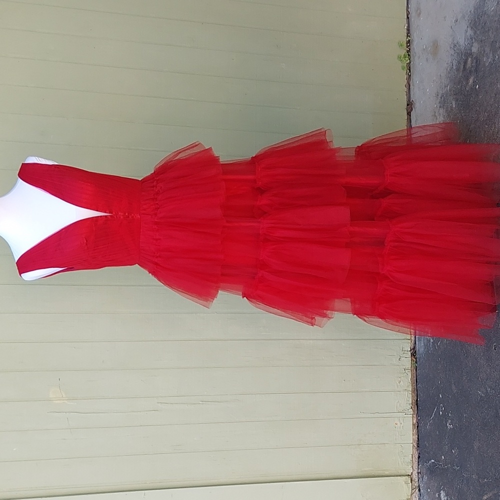 Red Wine Tiered Sleeveless Tulle Maxi Prom Dress Sz 6
